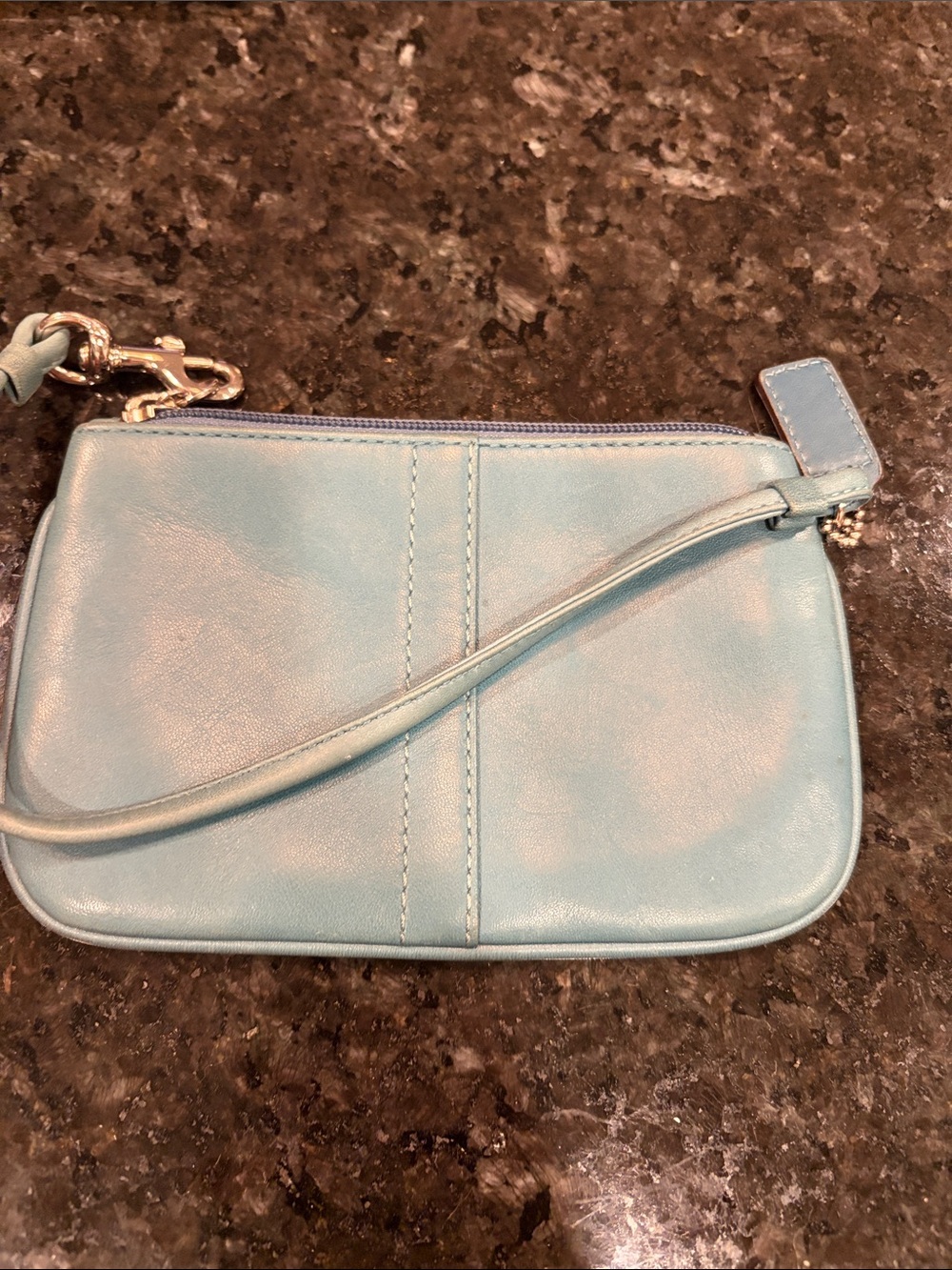Coach Light Blue Leather Wristlet Clutch